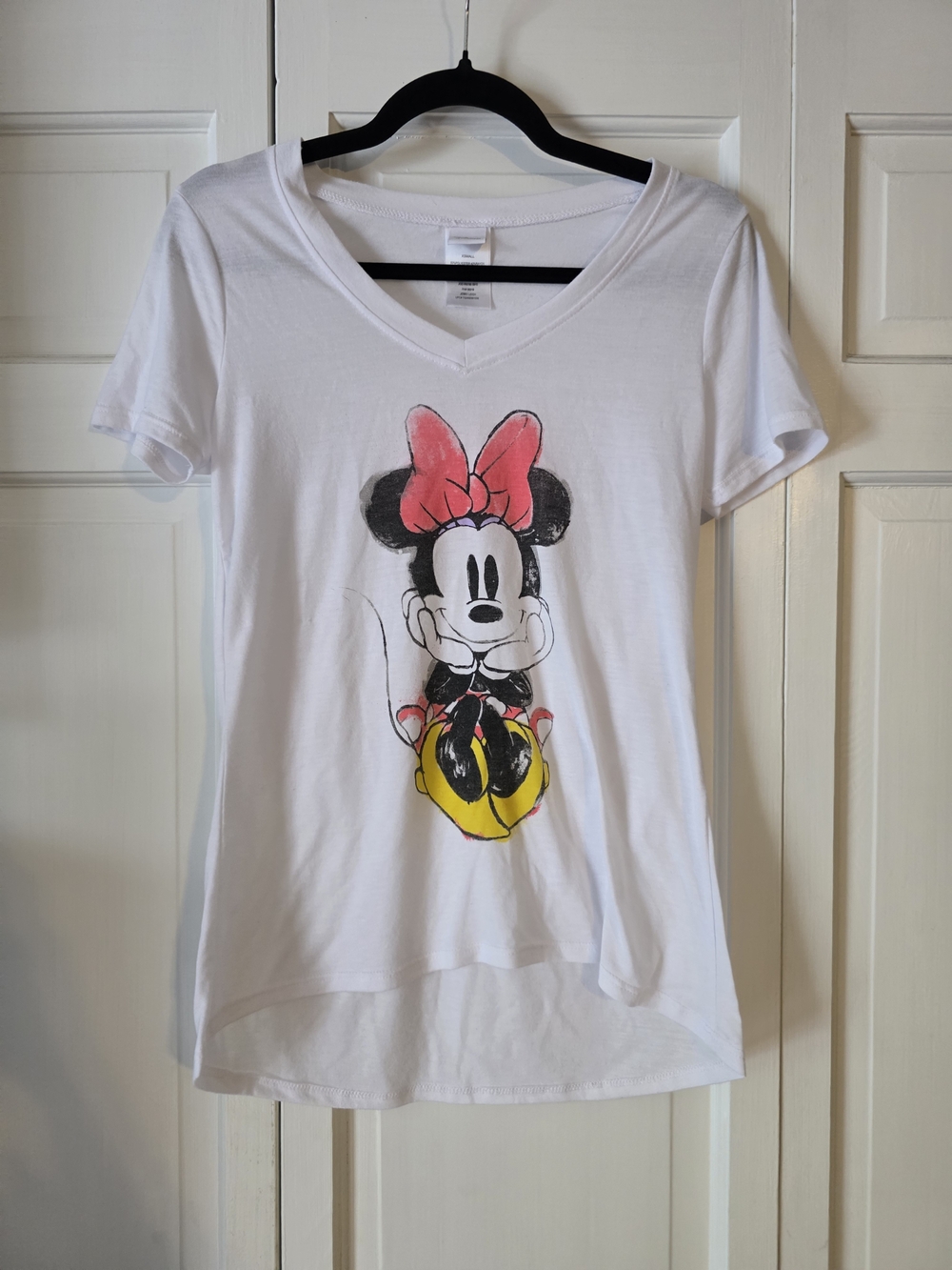 Disney Minnie Mouse Graphic V-Neck T-Shirt White XS Jerry Leigh